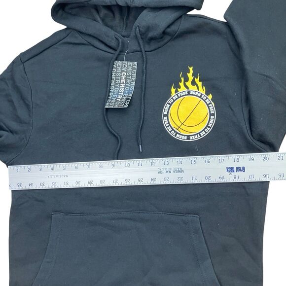 Basketball Graphic Hoodie Mens S Black Flame Ball Streetwear Skater Pullover NEW - Picture 7 of 13